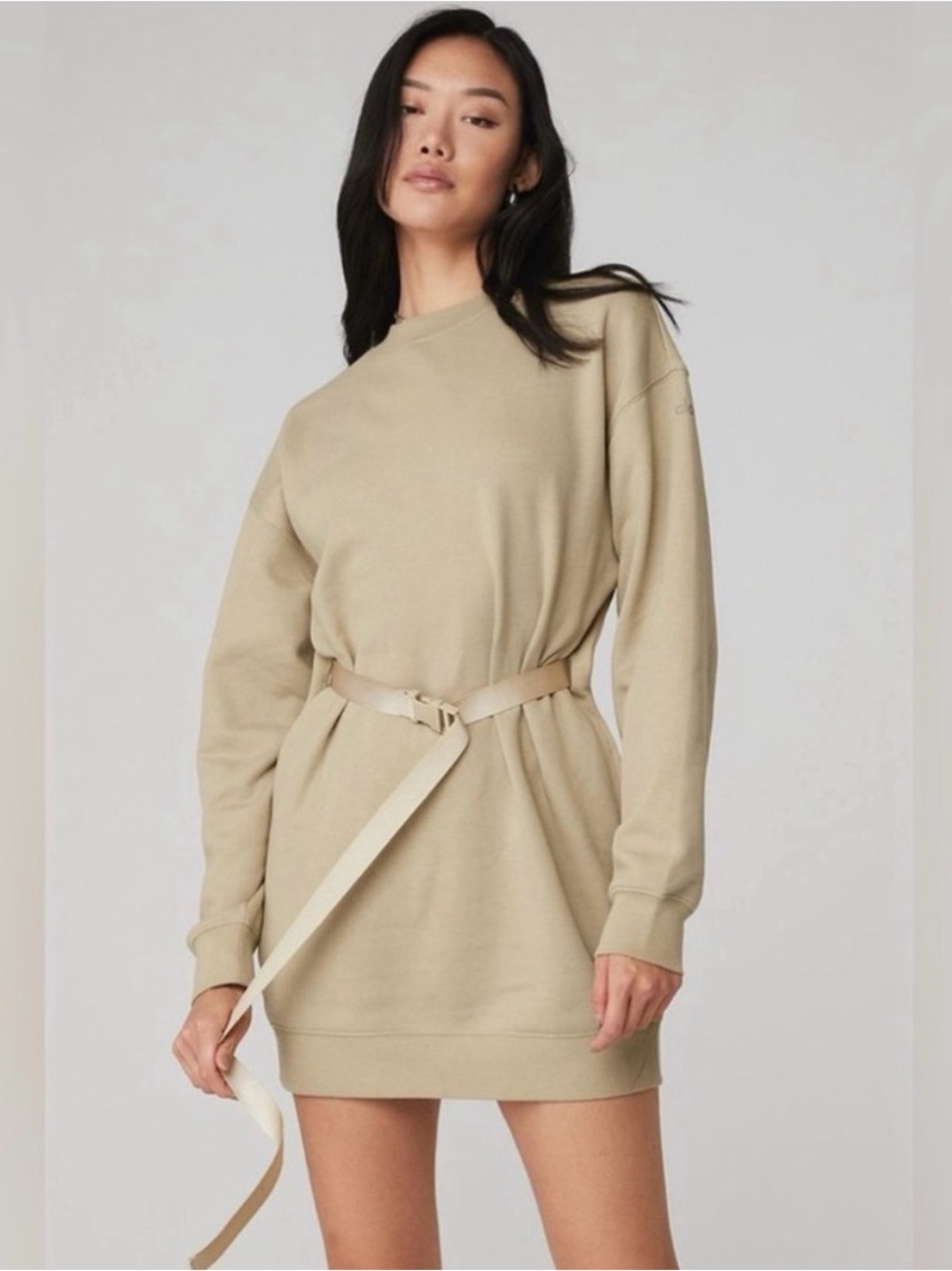 Alo Yoga Cityscape Sweatshirt Dress California Sand Buckle Belt NWT Size L